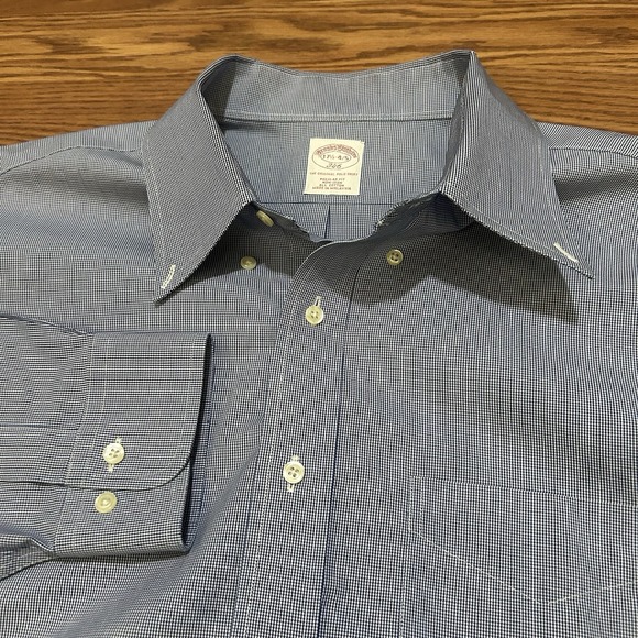 Brooks Brothers Other - Brooks Brothers Houndstooth Button Down Dress Shirt Blue 17.5 - 4/5 Non Iron